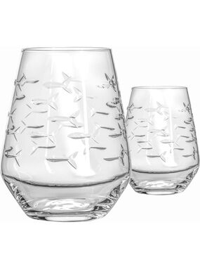Rolf Glass School of Fish 18 oz Stemless Tumblers (2)